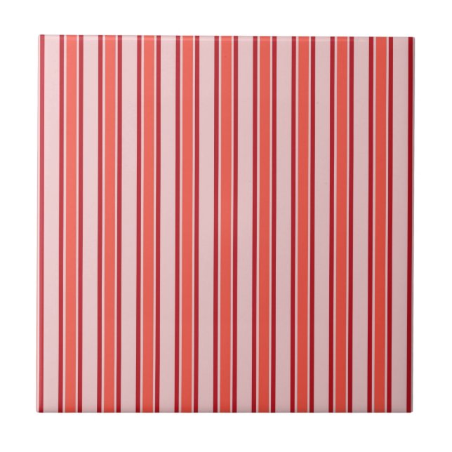 Red Pink Vertical Stripe Pattern Ceramic Tile (Front)