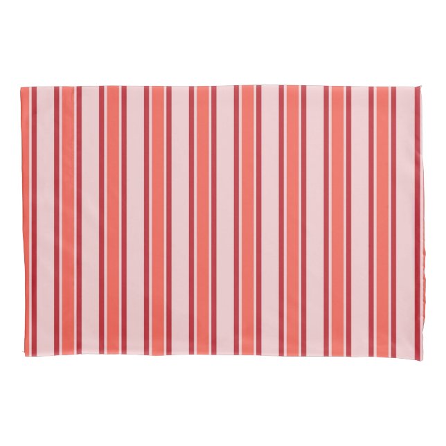Red Pink Vertical Stripe Pattern Pillowcase (Front)