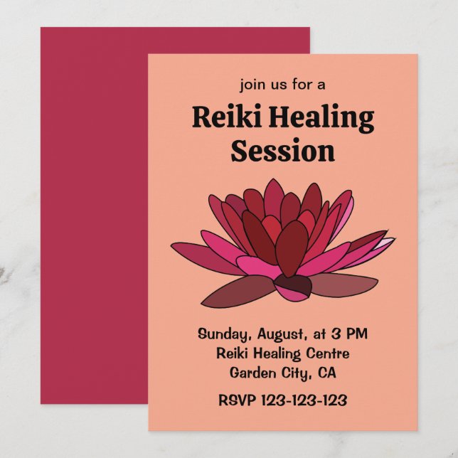 Red Pink Water Lily Invitation (Front/Back)