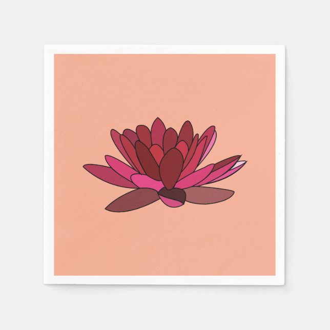 Red Pink Water Lily Party Napkin (Front)