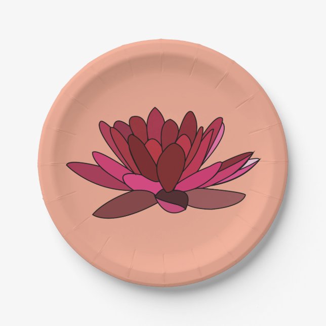 Red Pink Water Lily Party Paper Plate (Front)