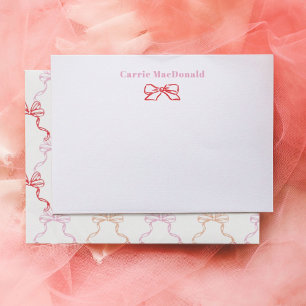 Red Pink Watercolor Bows Personalised Stationery Card