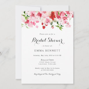 Red Pink Watercolor Floral Bridal Shower Invitation
