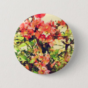 Red Pink Watercolor Floral Pattern 1 6 Cm Round Badge