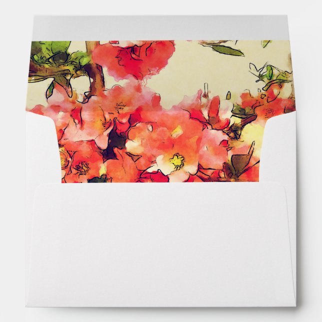 Red Pink Watercolor Floral Pattern 1 Envelope (Back (Bottom))