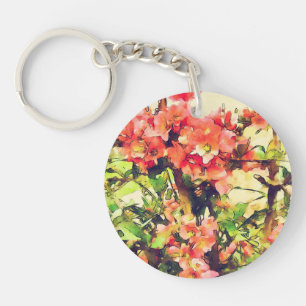 Red Pink Watercolor Floral Pattern 1 Key Ring