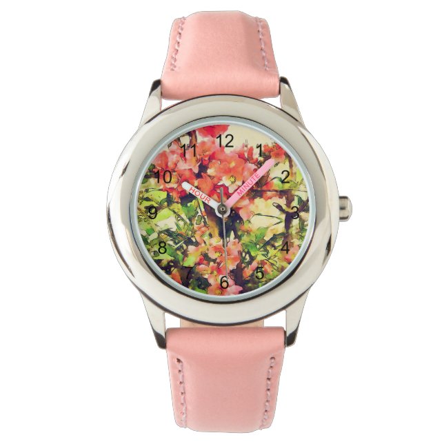 Red Pink Watercolor Floral Pattern 1 Watch (Front)
