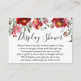Red Pink Watercolor Flowers No Wrap Bridal Shower Enclosure Card
