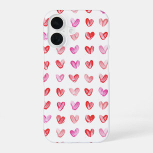 Red & Pink Watercolor Heart Pattern iPhone 16 Case