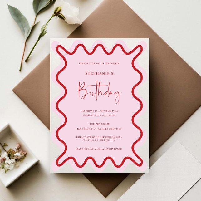 Red Pink Wavy Border Bridal Shower Invitation (Creator Uploaded)