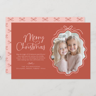 Red Pink Wavy Retro Photo Holiday Card