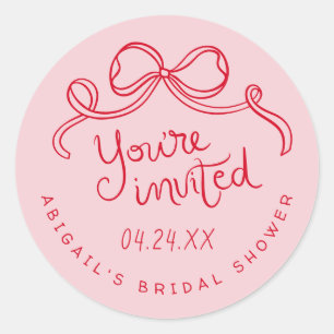 Red Pink Whimsical Bow Bridal Shower Envelope Seal