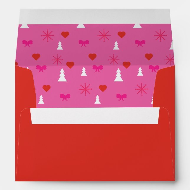 Red Pink & White Christmas Lined Envelope (Back (Bottom))