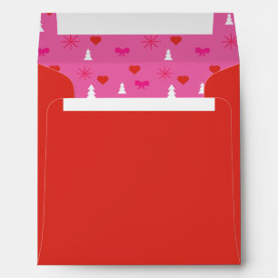 Red Pink & White Christmas Lined Square Envelope