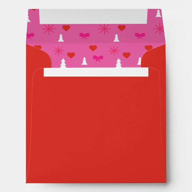Red Pink & White Christmas Lined Square Envelope (Back (Bottom))