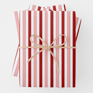 Red Pink White Hand-Drawn Stripes Wrapping Paper Sheet