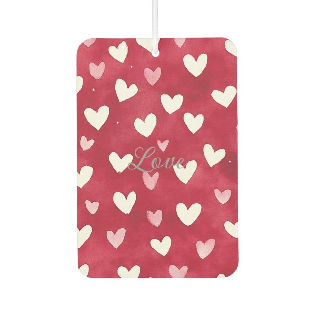 Red Pink White Hearts Car Air Freshener (Front)