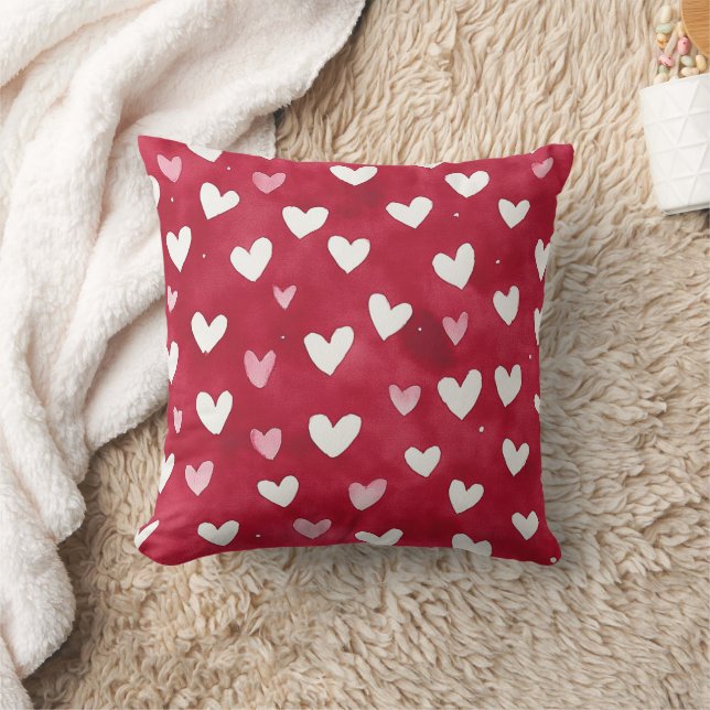 Red Pink White Hearts Cushion (Blanket)