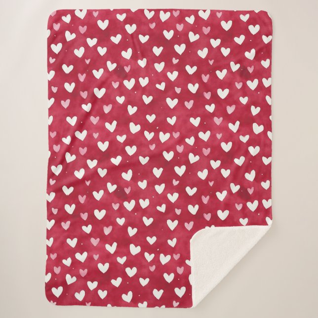 Red Pink White Hearts Sherpa Blanket (Front)