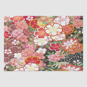 Red Pink White Japanese Kimono Floral Decoupage Tissue Paper