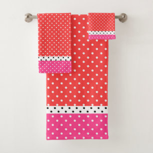 Red Pink White Polka Dots   Bath Towel Set