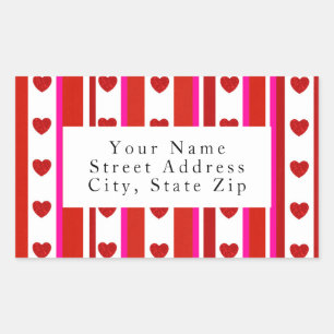 Red Pink White Stripes & Hearts Labels