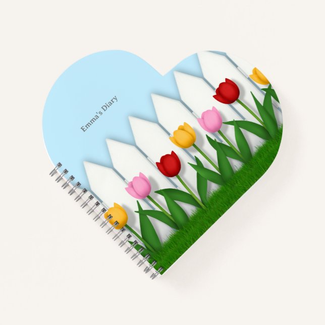 Red Pink & White Tulips Custom Heart Shaped Notebook (Front)