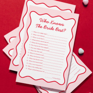 Red Pink Who Knows Bride Best Bridal Shower Game