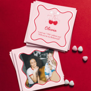 Red Pink Will You Be My Bridesmaid Proposal Card