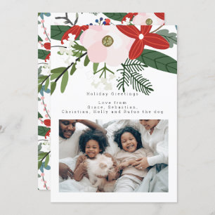 Red Pink Winter Flower Photo Personalised Card