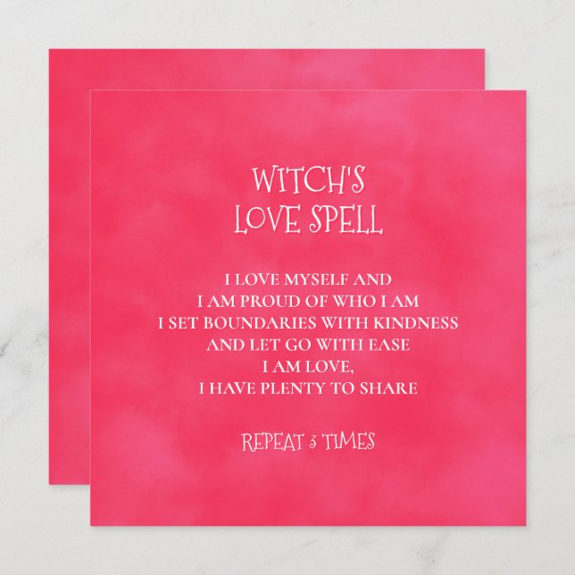 Red Pink Witch's Love Spell Note Card (Front/Back)