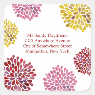 Red Pink & Yellow Bloom Burst Address Sticker