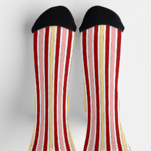Red Pink & Yellow Hand-Drawn Stripes Socks
