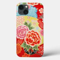 Red Pink Yellow Japanese Kimono Floral Flower