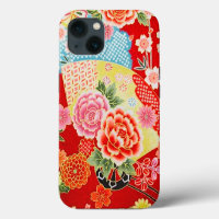 Red Pink Yellow Japanese Kimono Floral Flower