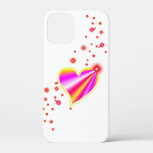 Red pink yellow Rainbow Heart with Stars iPhone 12 Mini Case