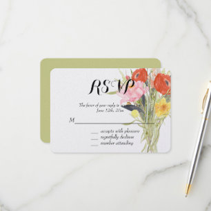 Red Pink Yellow Ranunculus Flowers RSVP Card