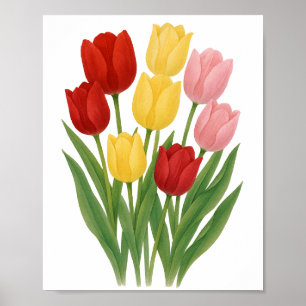 Red Pink Yellow Tulips Painting Floral Wall Art