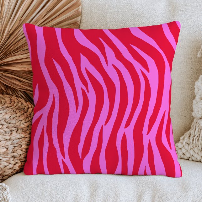 Red& Pink Zebra Pattern Retro Maximalist Cushion (Creator Uploaded)