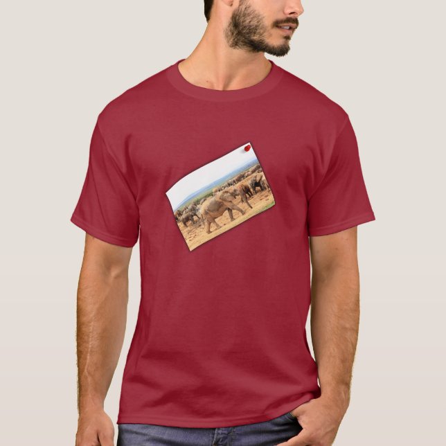 Red Pinned African Wildlife Elephant Cameo T-Shirt (Front)
