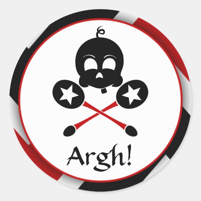 Red Pirate Baby Skull & Cross Rattles Sm Sticker (Front)