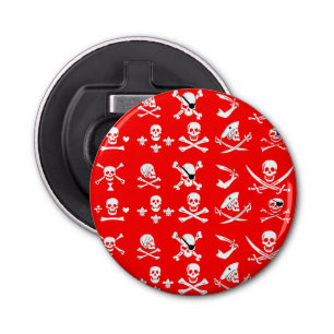 RED PIRATE BANNERS SKULL,CROSSED BONES,SWORDS BOTTLE OPENER