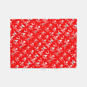 RED PIRATE BANNERS SKULL,CROSSED BONES,SWORDS FLEECE BLANKET