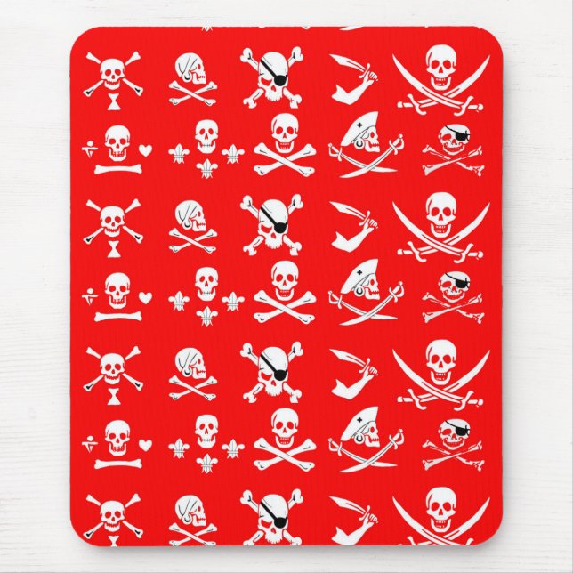 RED PIRATE BANNERS SKULL,CROSSED BONES,SWORDS MOUSE PAD (Front)
