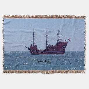 Red Pirate Ship on the Ocean Throw Blanket