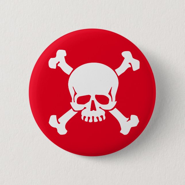 Red Pirate Skull and Crossbones 6 Cm Round Badge (Front)