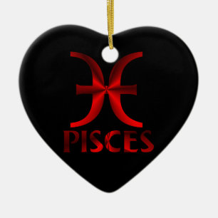 Red Pisces Horoscope Symbol Ceramic Tree Decoration