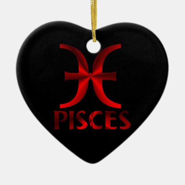 Red Pisces Horoscope Symbol Ceramic Tree Decoration (Front)