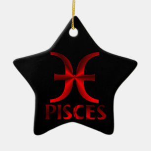 Red Pisces Horoscope Symbol Ceramic Tree Decoration
