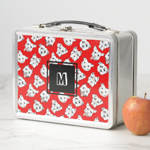 Red Pit Bull Dog Pattern Monogram Metal Lunch Box